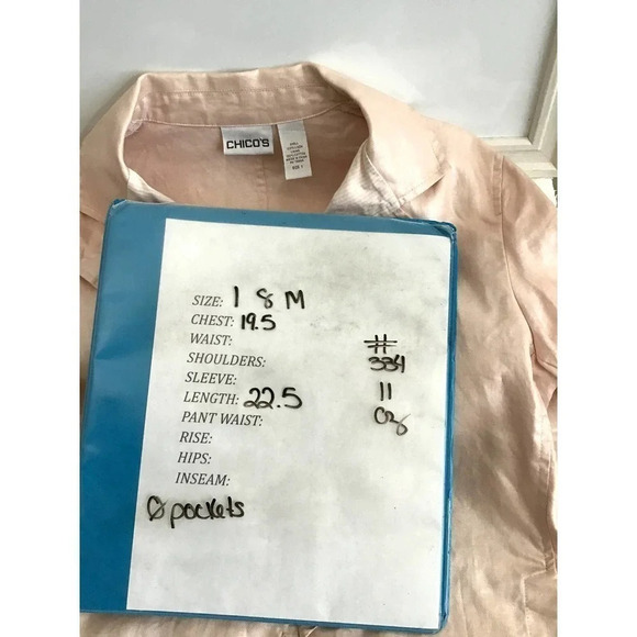 Chico's Womens size 1 US 8 M Soft Pink Button Down Ruffle Linen Jacket - Picture 5 of 6